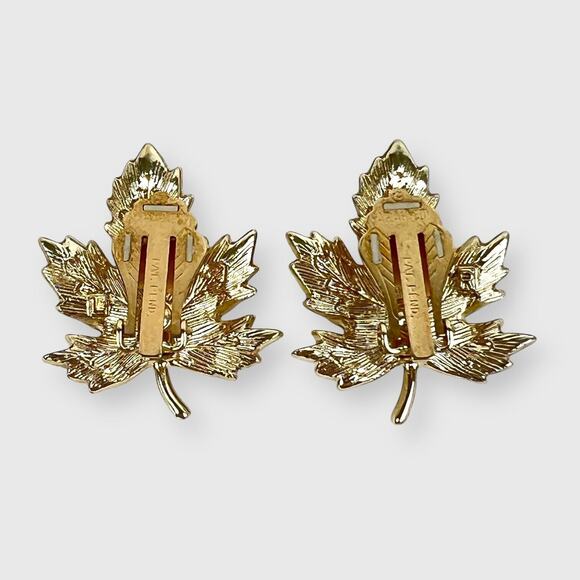 Sarah Coventry Natures Choice Clip Earrings Goldtone Leaf Silvertone Edge Layer - Picture 2 of 9